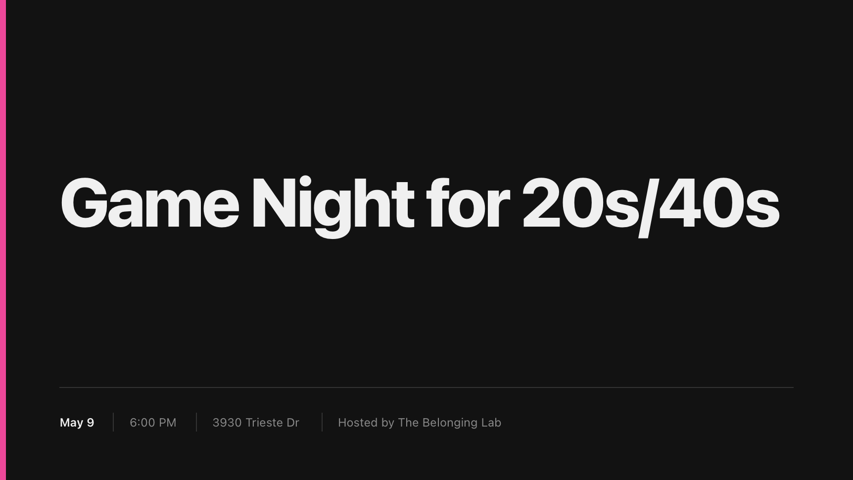Game Night for 20s/40s