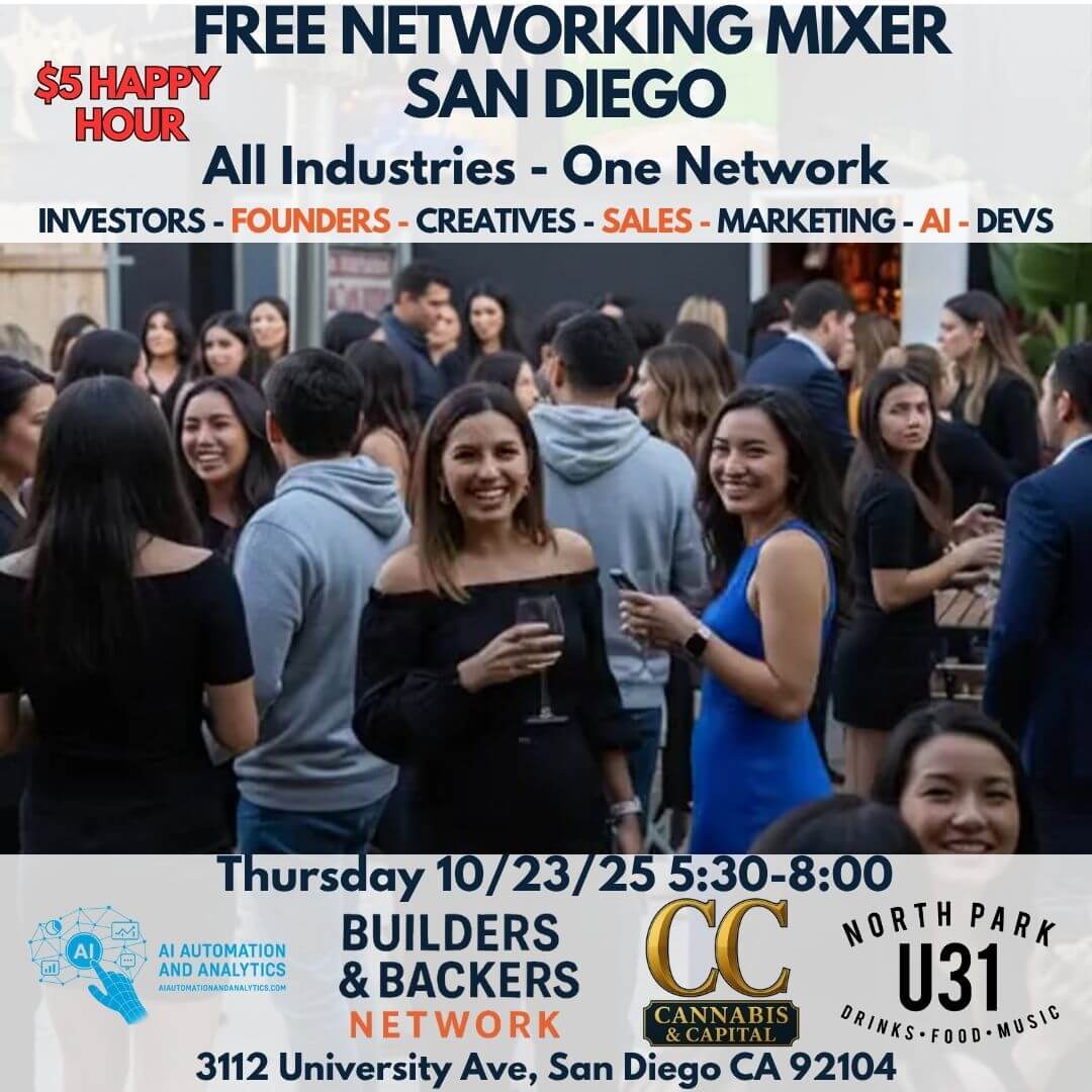 Builders & Backers Networking Mixer - SD -130 RSVP's Across Platforms!