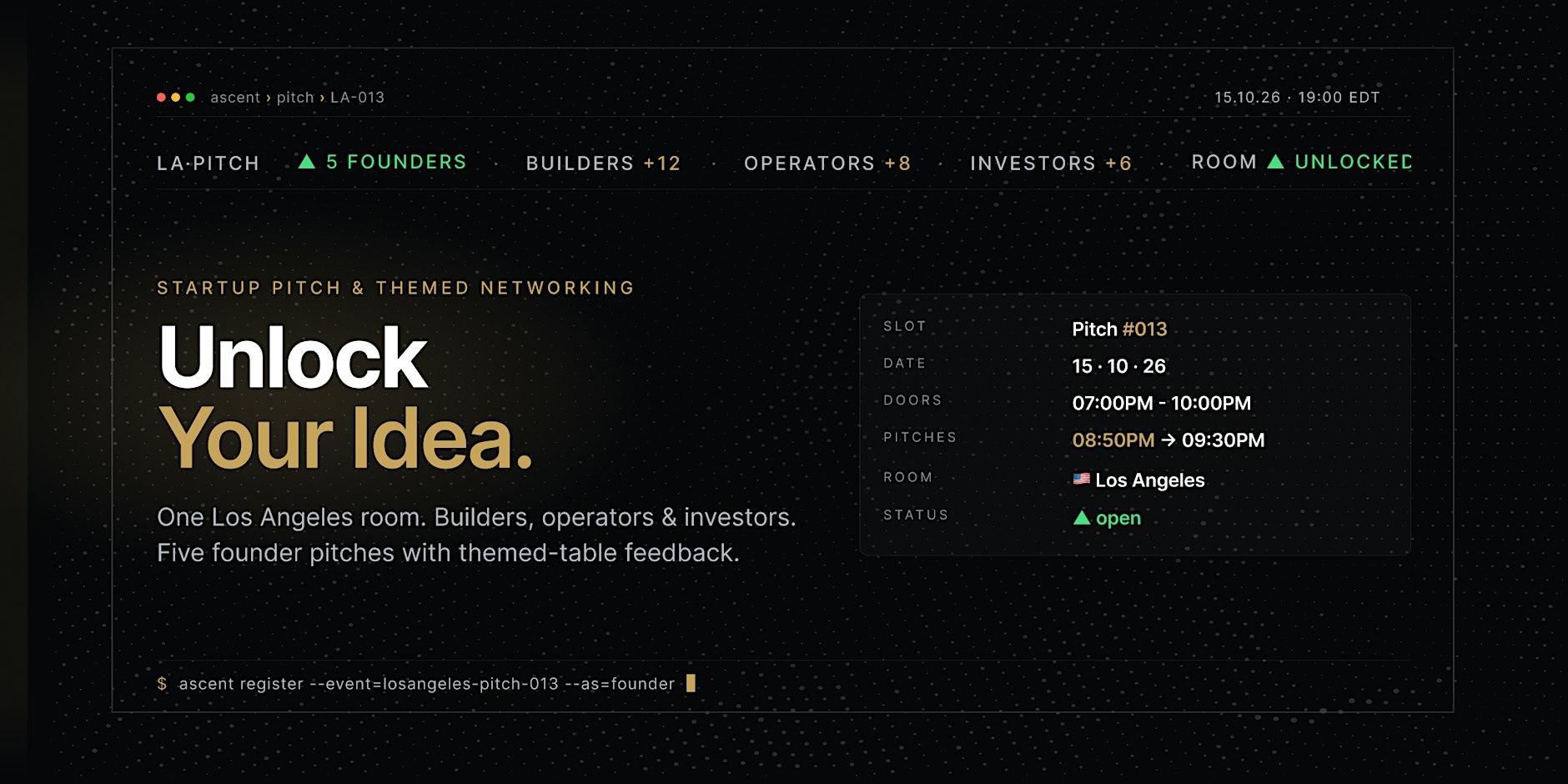 Startup Pitch & Themed Networking Los Angeles | Unlock Your Idea
