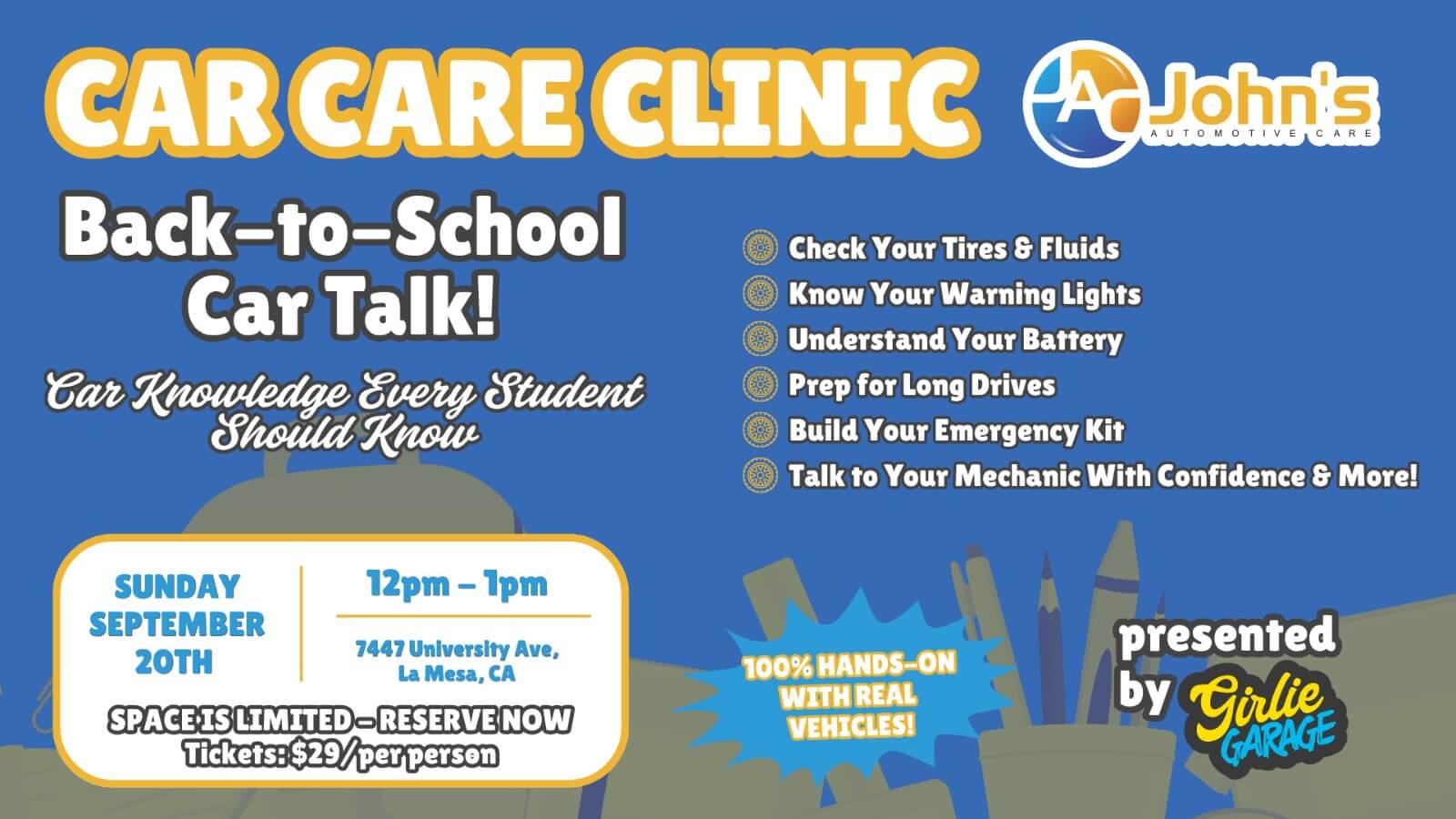 College Students & Back to School Car Knowledge - John's Auto Care, La Mesa