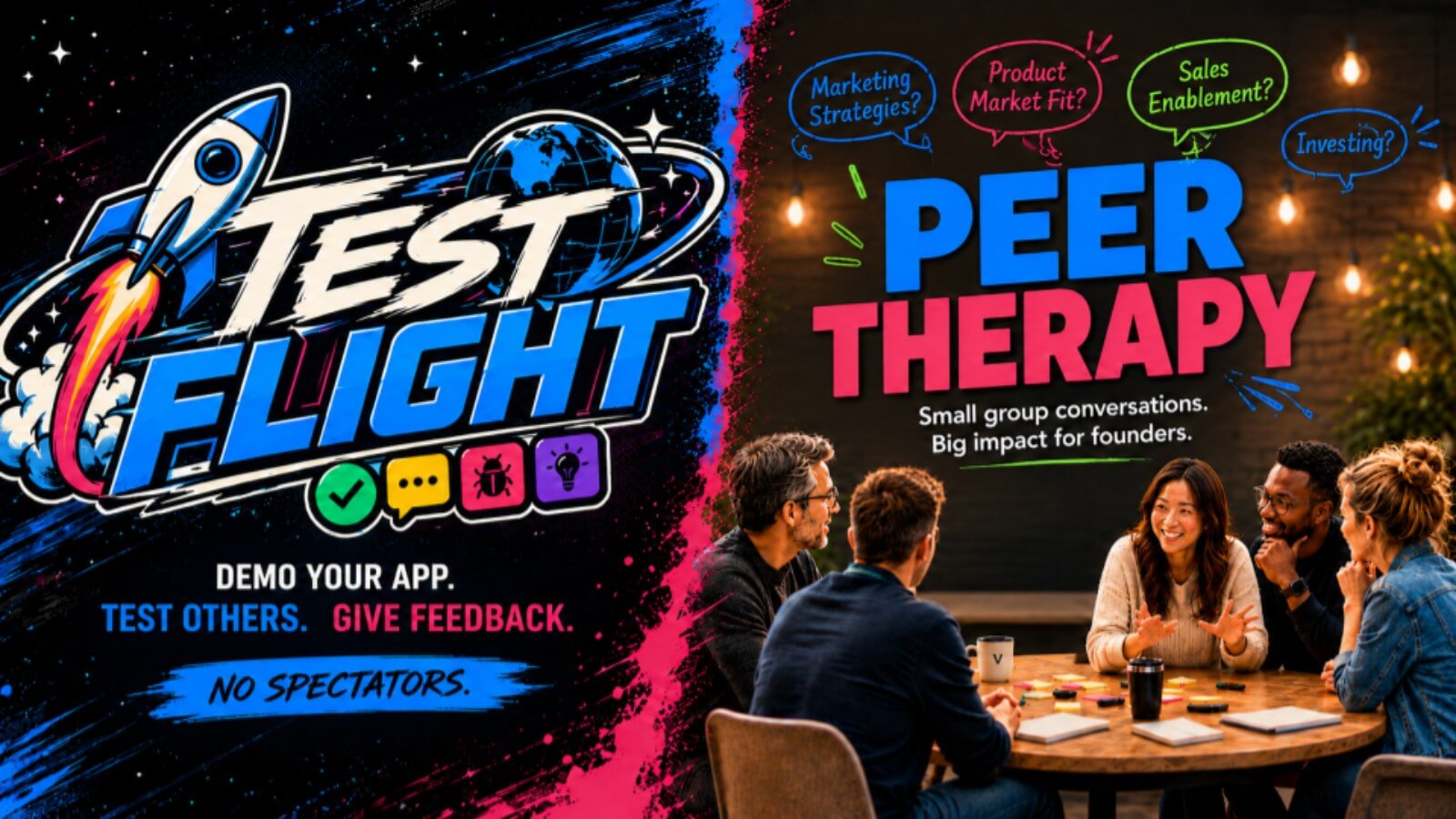 PEER THERAPY x TEST PILOT - Focused conversations for Founders