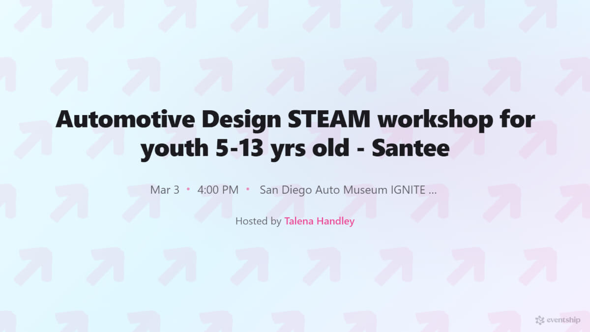 Automotive Design STEAM workshop for youth 5-13 yrs old - Santee